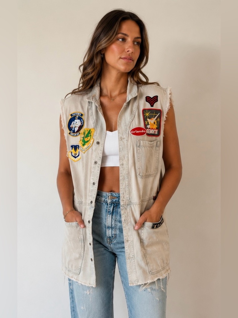 Upcycled One Teaspoon Romper turned patchwork vest, one of a kind